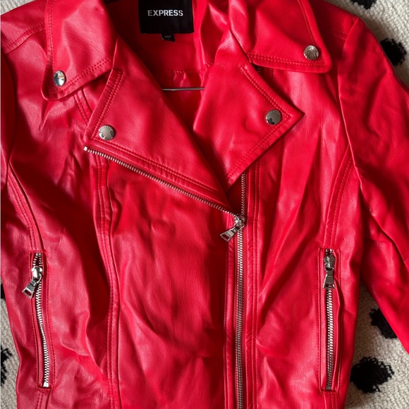 Red Vegan Leather Jacket - Picture 5 of 6